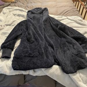 Trendy teddy bear open front hooded coat